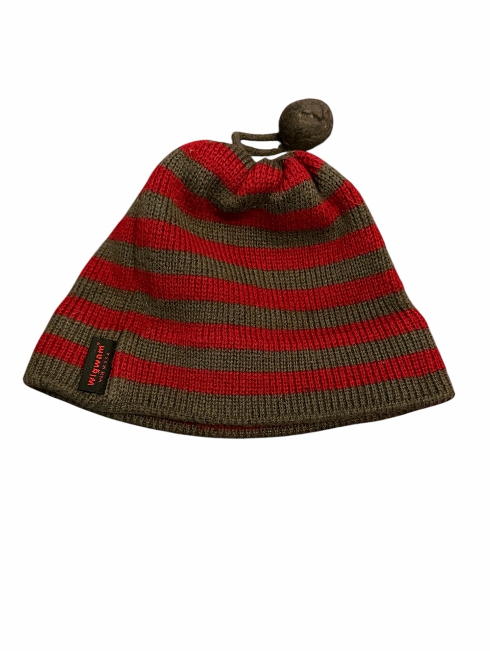 Kids Red and Gray Striped Knit Beanie